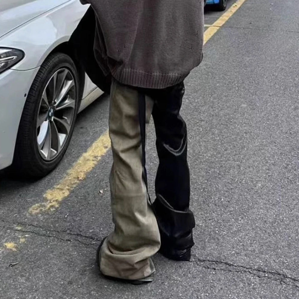 ro style ribbons patchwork gradient stacked wax pants unisex straight streetwear baggy y2k flare jeans oversized loose cargos utility cargo pants