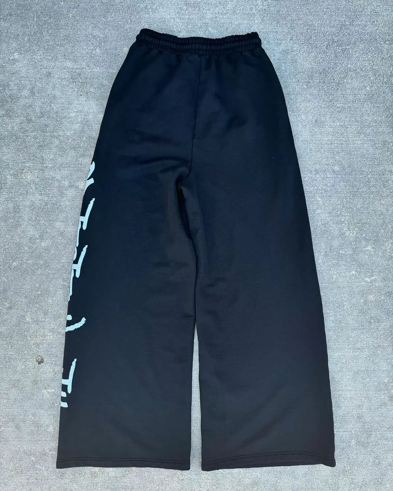 street wear mens black and red fashionable loose pants y2k straight leg cotton pants sport simple side letter casual pants unique default style 2423