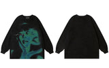 Vintage Ripped Sweatshirt Hip Hop Shadow Graphic Print Punk Goth Hoodi