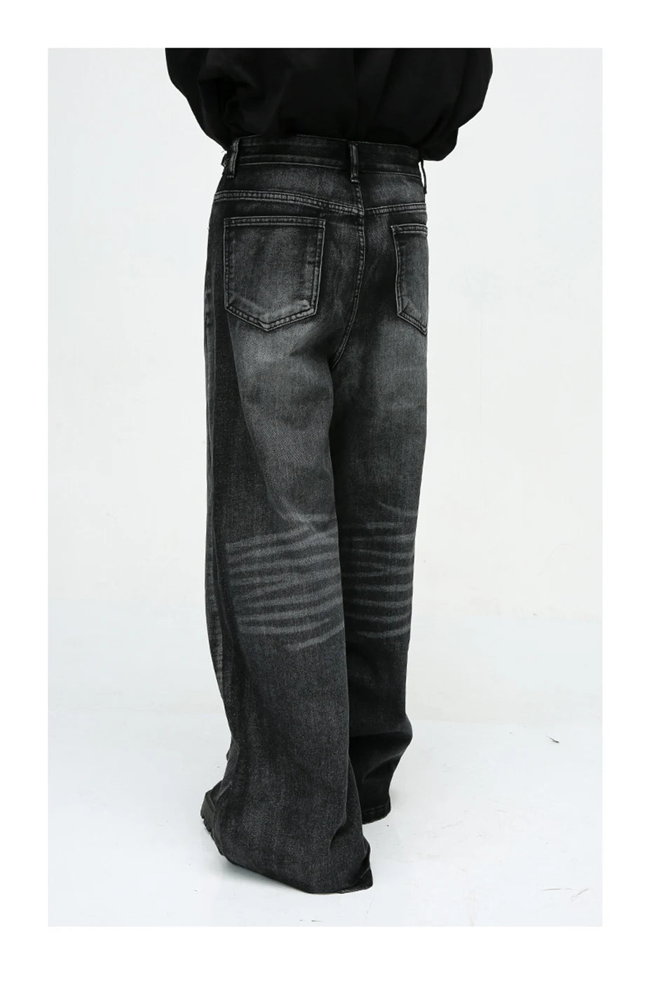 mens black baggy jeans male casual loose straight jeans trousers vintage hip hop denim pants unique jeans style 178