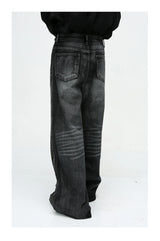 mens black baggy jeans male casual loose straight jeans trousers vintage hip hop denim pants unique jeans style 178