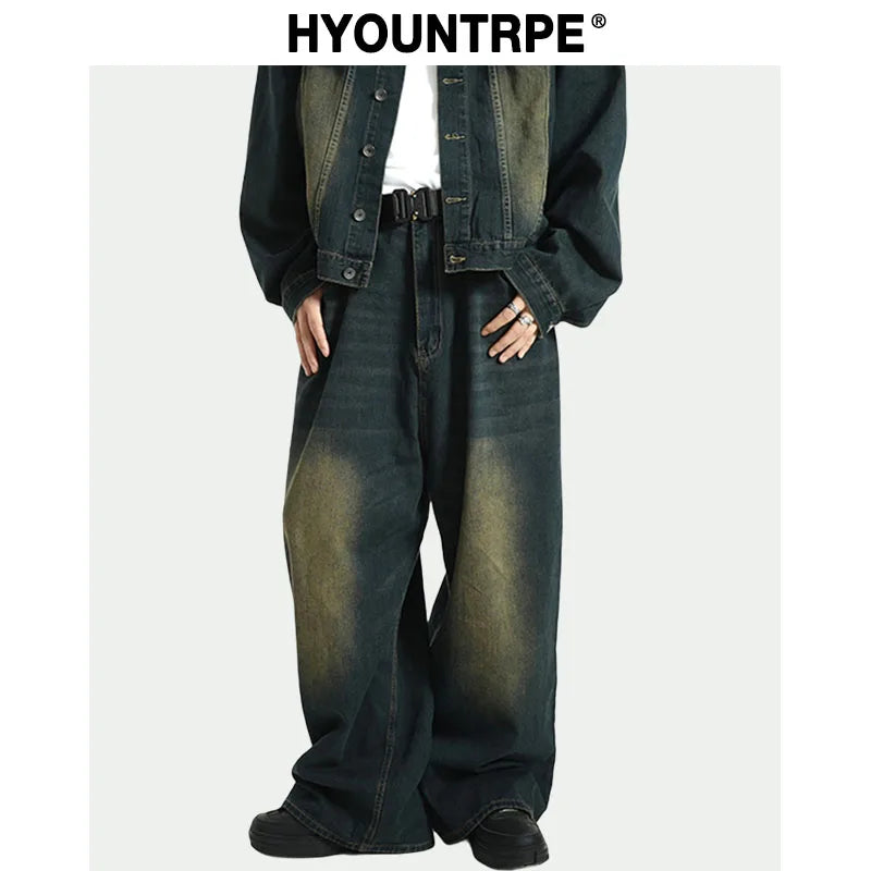 mens high street oversize pants casual harajuku retro washed zipper straight trousers hip hop fashion streetwear baggy joggers streetwear sweatpants