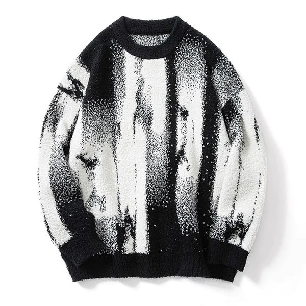 varsity flame knitwear, statement sweater, cozy knitwear for men, oversized grunge aesthetic winter top