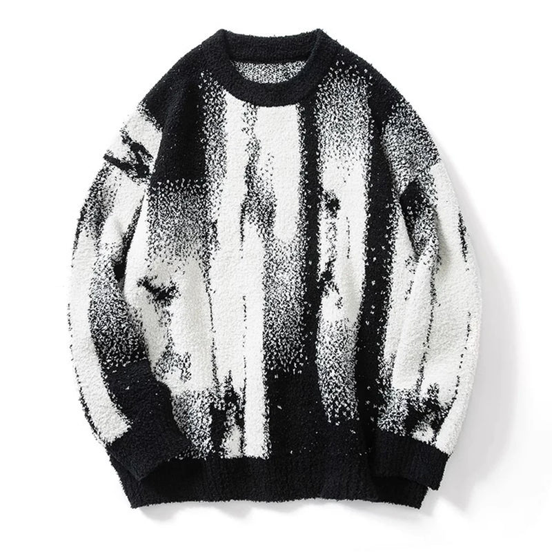 varsity flame knitwear, statement sweater, cozy knitwear for men, oversized grunge aesthetic winter top