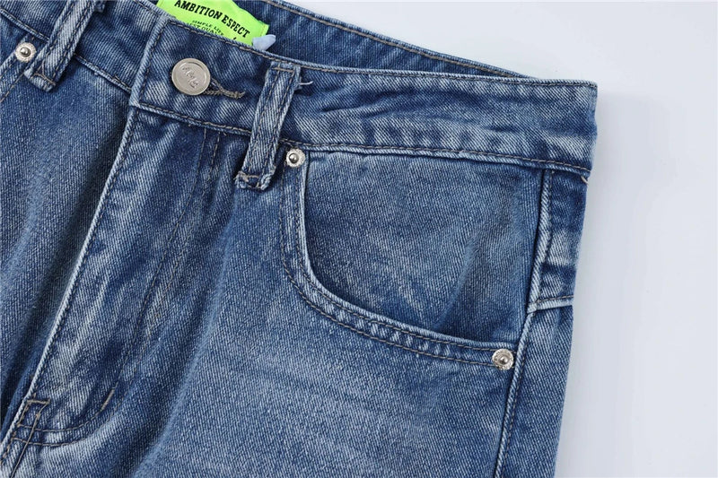 2024 ripped jeans high street straight trousers destroyed hole baggy denim pants vintage retro hip hop unique jeans style 411