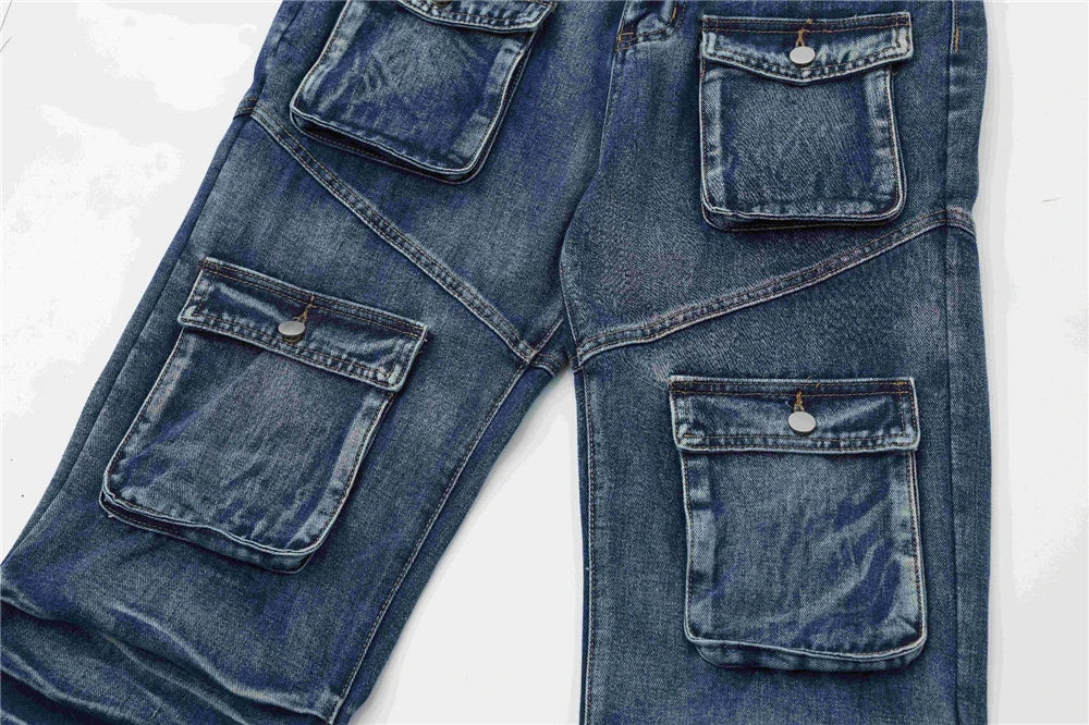 2024 multi pocket jeans vintage mens harajuku cargo denim pants retro hip hop straight loose jean pants 1 unique cargo style 131