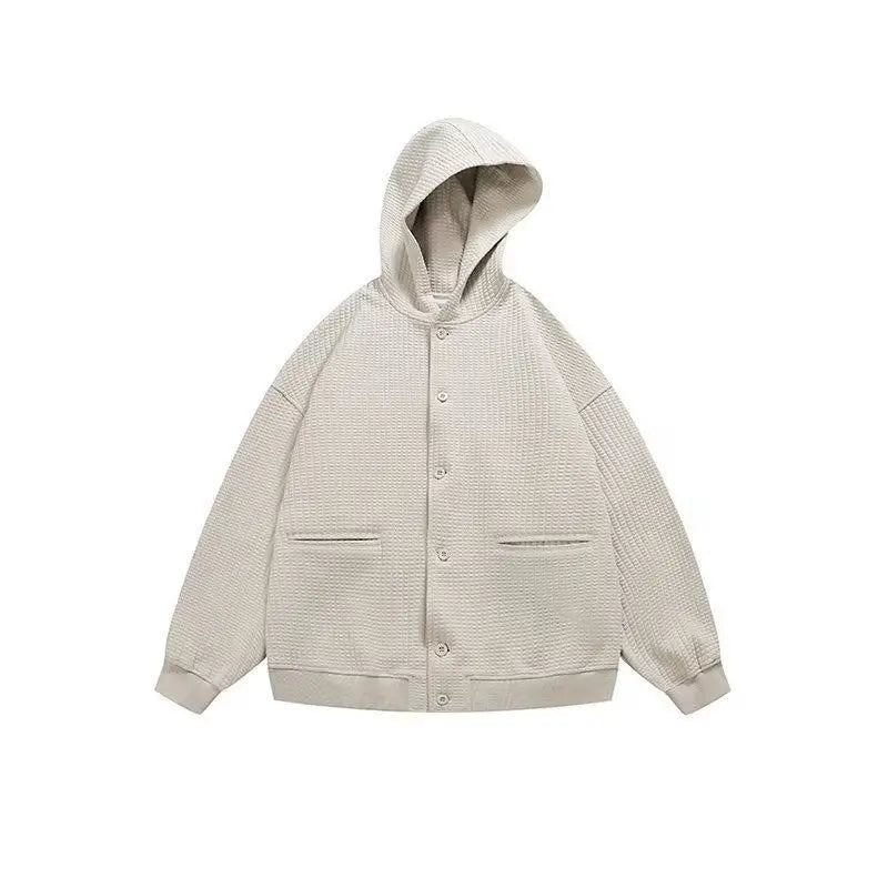 Korean Retro Y2K Waffle Hooded Jacket for Men and Women Ins Harajuku Style Casual Loose Couple Wear Cardigan Sweatshirt