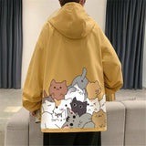 Black Cat Print Baseball Jacket Boys Long Sleeve Loose Ins Harajuku Hi