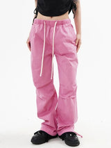 knee fold baggy pants unisex casual elastic waist straight trousers streetwear fashion drawstring women men hip hop y2k joggers unique joggers style 1250