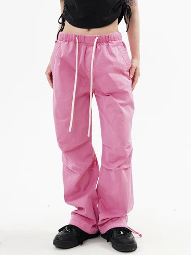 knee fold baggy pants unisex casual elastic waist straight trousers streetwear fashion drawstring women men hip hop y2k joggers unique joggers style 1250