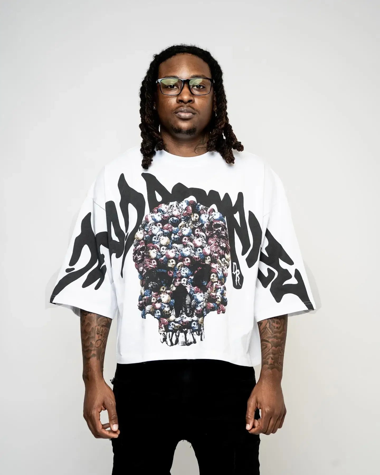 Grunge Vintage t-shirt – American Quirky Gothic Skull Bone Print Oversized T Shirt Wo