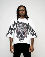 Grunge Vintage t-shirt – American Quirky Gothic Skull Bone Print Oversized T Shirt Wo
