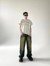 new summer street fashion set mens cotton retro letter printed t shirt halo dyed washed jeans suits male hip hop 2 pcs 2024 unique jeans style 4708