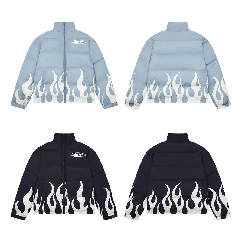 hip hop fire printed jacket parka streetwear mens windbreaker harajuku new cotton padded zipper coat outerwear hipster nan fa - variant style 66c500 for streetwear fashion