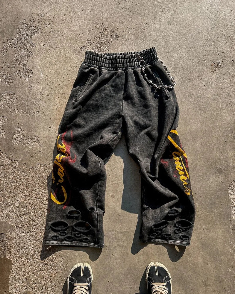 high street hip hop new black denim pants y2k goth harajuku men clothing ripped baggy jeans casual wide leg trousers streetwear unique jeans style 686