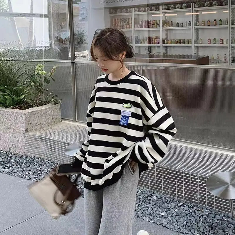 Original Korean New Style Loose Striped Sweatshirt American Harajuku C