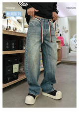 mens american streetwear fashion loose casual hip hop vintage denim baggy jeans pants man wide leg trousers y2k jeans men unique jeans style 2303