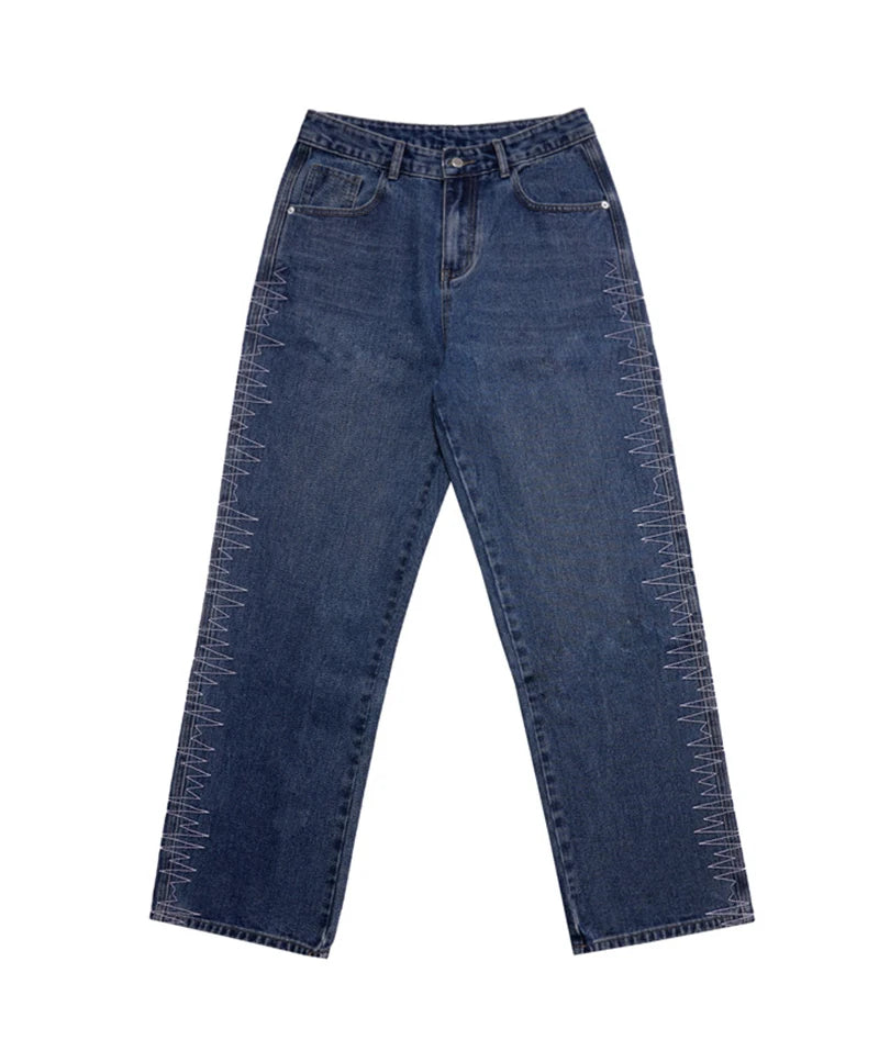 rainbowtouches 2022 brand jeans mens high street pants loose straight men jeans retro embroidery fashion mens trousers unisex unique jeans style 4512