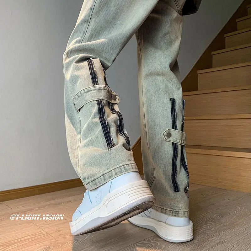 2023 summer new light luxury fashion pants comfortable casual jeans men straight trousers boutique clothing simple style unique jeans style 3928