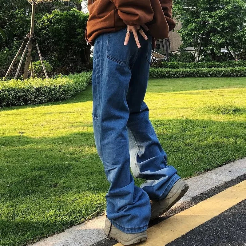 2023 cool design blue gothic baggy men jeans pants y2k clothes korean fashion women straight solid denim trousers pantalon homme vintage washed jeans