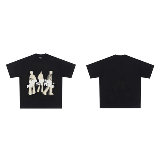 Dreamcore graphic tee with chrome outlines and glitch effect