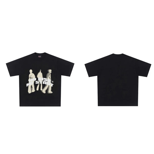 Dreamcore graphic tee with chrome outlines and glitch effect