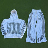 American Street Fashion Brand Letter Stripe Print Oversized Hoodie Wom