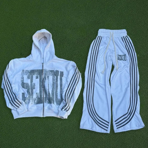 American Street Fashion Brand Letter Stripe Print Oversized Hoodie Wom