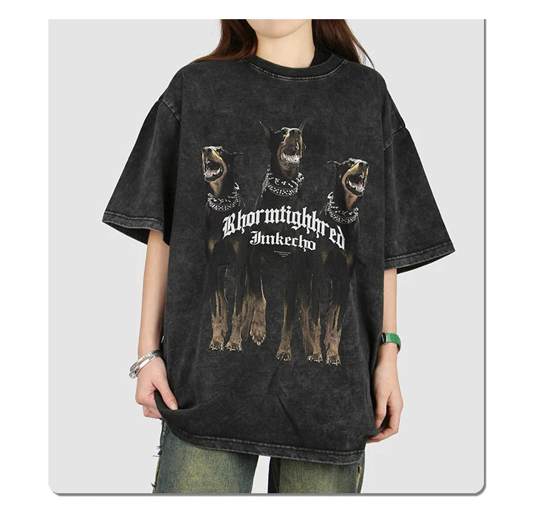 Sadcore Oversized shirt – Harajuku T Shirt Mens 2023 Summer Dog Letter Printed Vintage