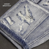 Light Blue Ripped Summer Denim Shorts Street Heavy Washed Destroyed Shorts Men