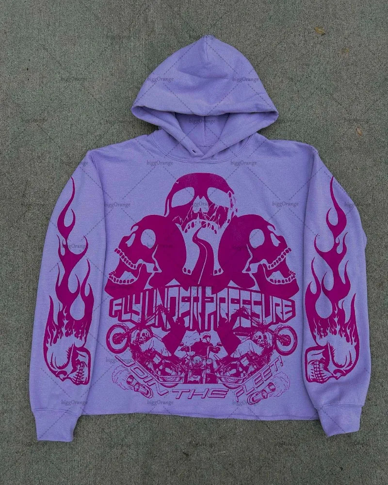 2023 New Trendy Gothic Punk Skull Bone Print Oversized Pullover Womens