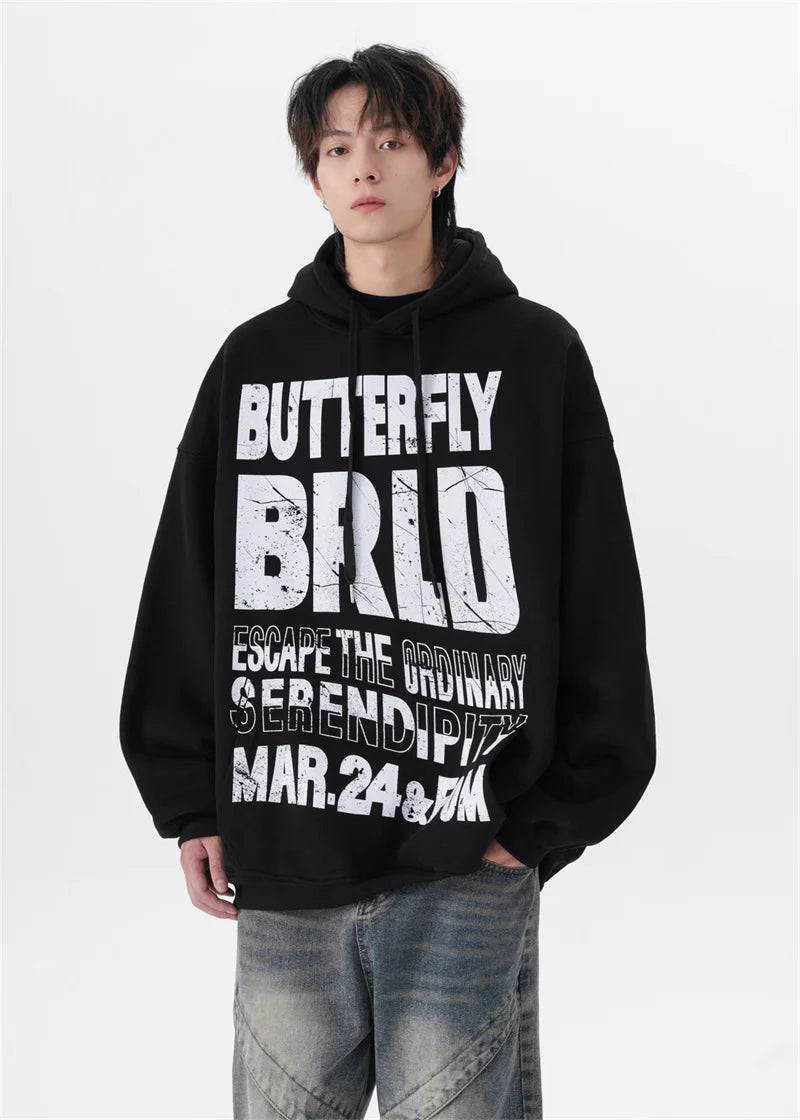 2024 Korean Fashion Pullover – American Street Mottled Letter Print Hoodies For Men 2024 New Hip Hop Fashion Hooded Sweatshirt Couple Y2K Vintage Hoodie | Zip Knit Drop #172