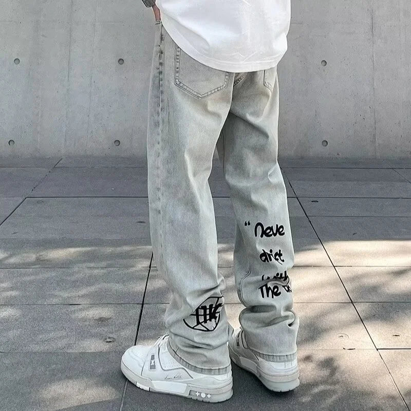 american gothic letter mens baggy jeans y2k retro harajuku straight denim trousers hip hop fashion printed jean man pants urban skinny jeans