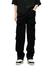 mens loose streetwear cargo straight pants high street casual bottom zipper multi pocket trousers hip hop safari style joggers relaxed fit joggers