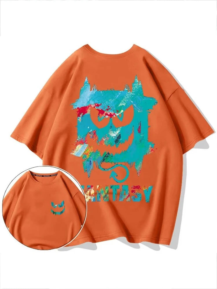 Skatercore Chrome print – Harajuku Devil Graffiti Print Oversized Tee Shirts Men Summer