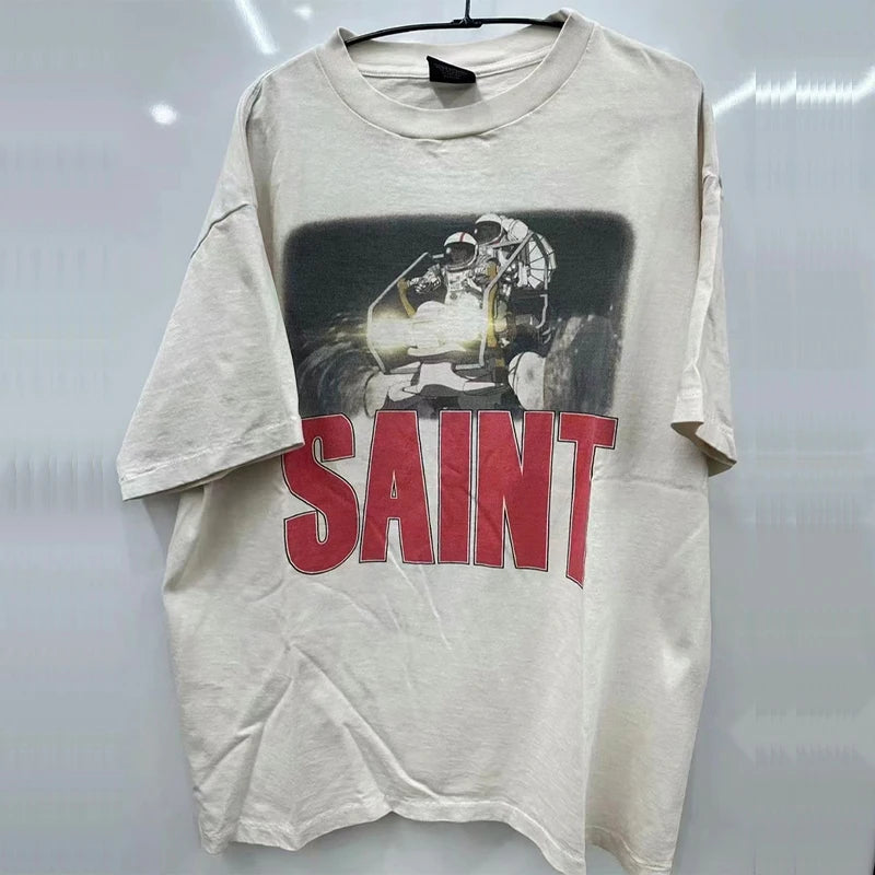 Harajuku Oversized Shirt – Saint Short Sleeve Top Tees Men Woman Best Quality Space Exp – Urban Streetwear for Men & Women