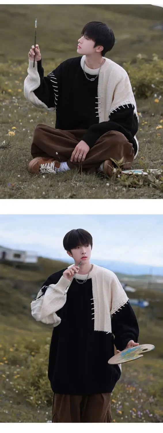 oversized flame knit top, unisex streetwear inspired by 2025 fashion trends, mens fashion layer for modern streetwear collect