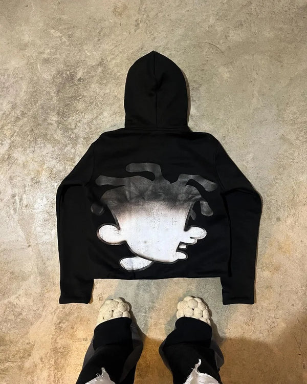 American Harajuku Fashion Cartoon Letter Print Hoodie Male Y2K Goth Pu