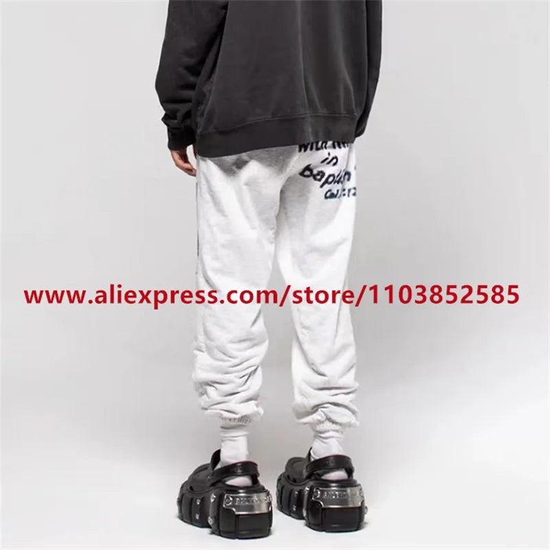 2024 autumn winter vintage casual sports pants mens letter illustration printed loose drawstring leg strap high street hip hop unique default style 1872