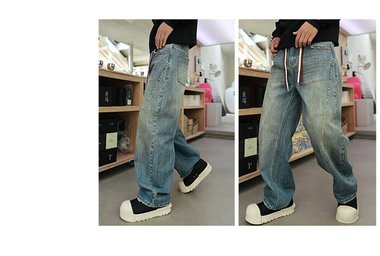 mens american streetwear fashion loose casual hip hop vintage denim baggy jeans pants man wide leg trousers y2k jeans men unique jeans style 2310