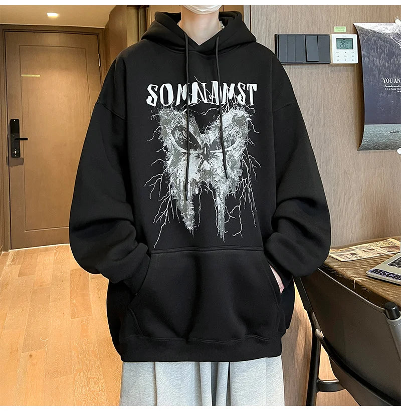 New Gothic Butterfly Printed Hooded Sweatshirt For Men Y2K Harajuku Fa