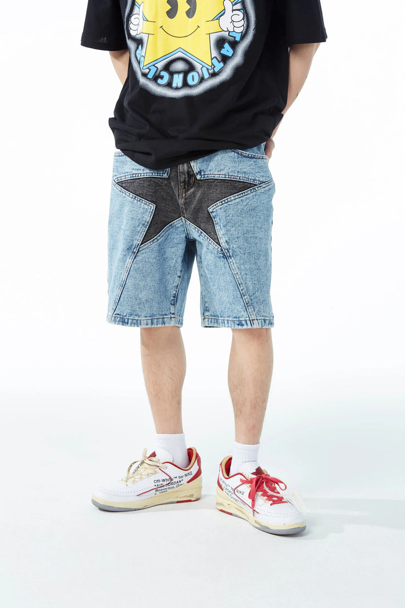hip hop loose denim shorts pants fashion patchwork stars half pant men summer casual zipper streetwear short joggers men shorts unique joggers style 2827