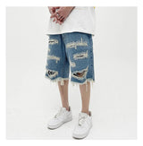 Mens Fashion Denim Jean Shorts Summer Casual Destroyed Ripped Destressed Holes Loose Shorts Hip Hop Streetwear Shorts Joggers