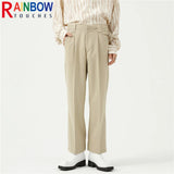 rainbowtouches men pants unisex high street waistband solid casual slim fitting pants couple loose straight mens suit pants relaxed fit trousers