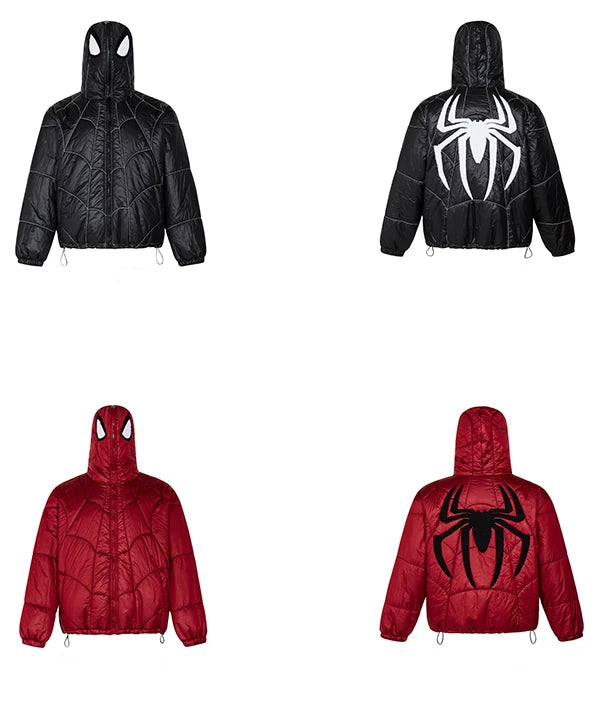 Cyberpunk Shirt – Spider Embroidery Hooded Coton Padded Jacket And Coat Mens – Streetwear Fashion for Men & Women