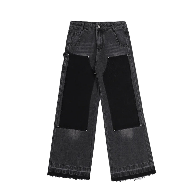 hip hop graffiti black wide leg jeans mens vintage distressed patches ink splashed jeans y2k logging cargo denim trousers women unique cargo style 4508