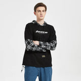 Black Patchwork Hoodies Autumn Spring Mens Sweatshirts Hiphop Punk Str