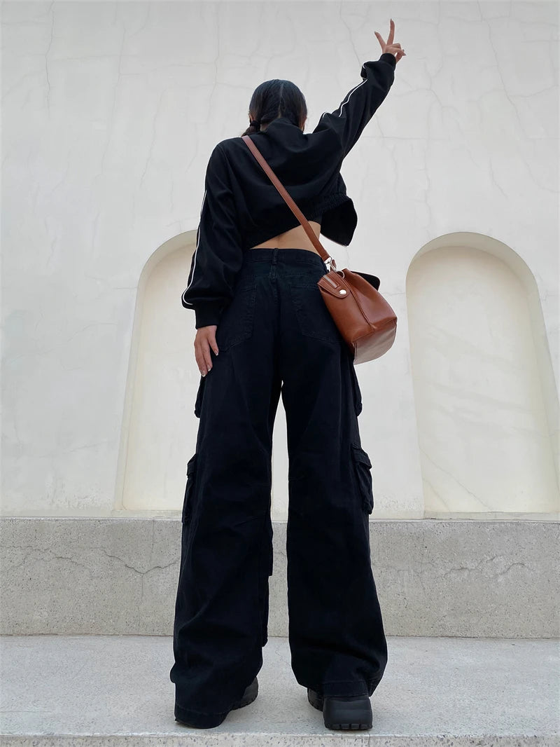 unisex hip hop pants retro cargo pant streetwear multi pockets zipper harajuku joggers new casual loose straight baggy trousers unique joggers style 2067