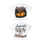 sadcore hip hop tee featuring broken manga grid and graffiti font