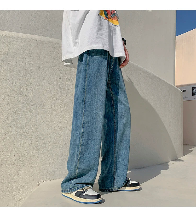 4 colors baggy jeans men fashion casual wide leg jeans men streetwear loose hip hop straight denim pants mens trousers m 2xl unique jeans style 4034